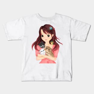 Girl with her pets _ Bunniesmee Kids T-Shirt